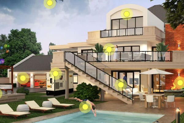Clickable Coverage - High Net Worth Insurance Scene with a Large In-Ground Pool in the Yard of a Large Mansion Home